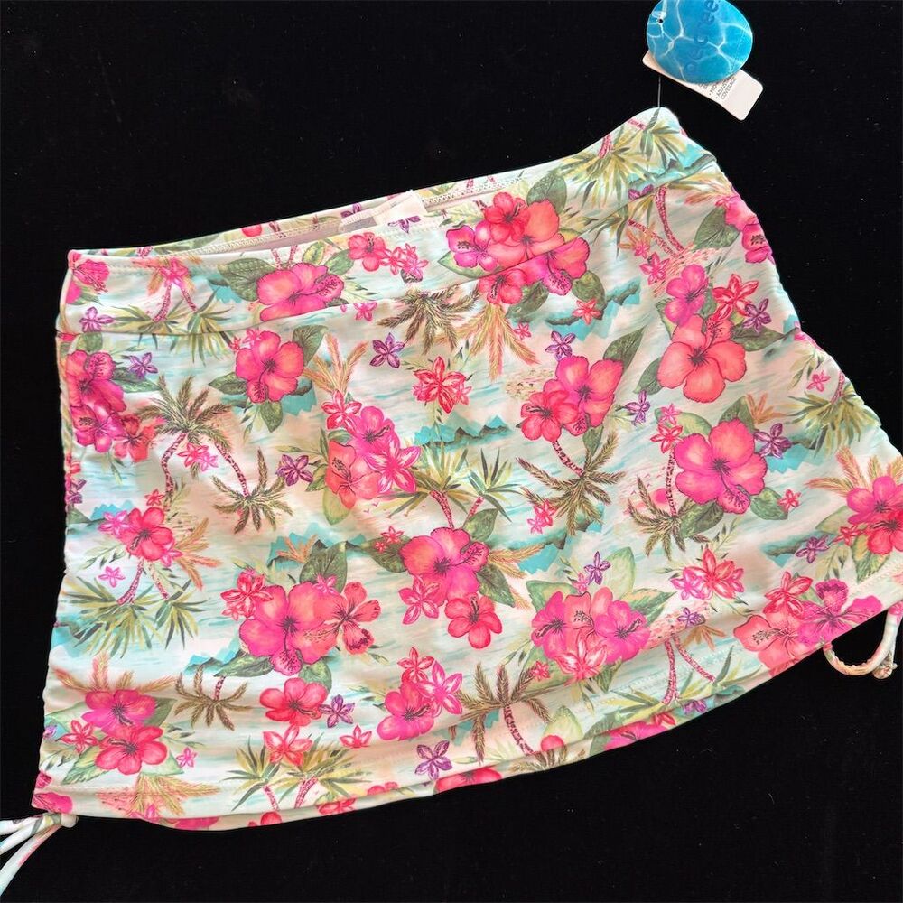 Decree Women's XS Tropical Floral Mini Skirt  Adjustable Ties Swimsuit Juniors